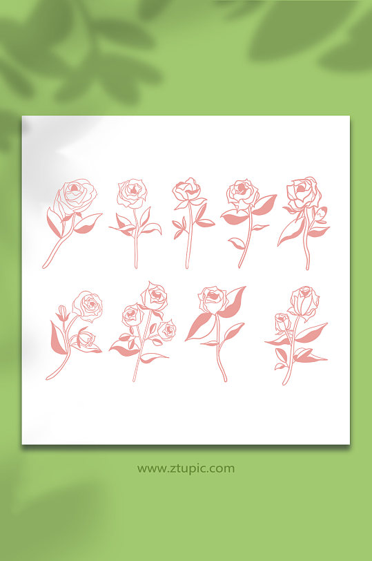 简笔线性玫瑰花卉插画元素