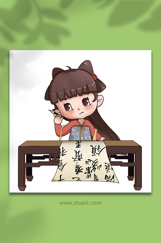 手绘少女美术书法绘画人物插画