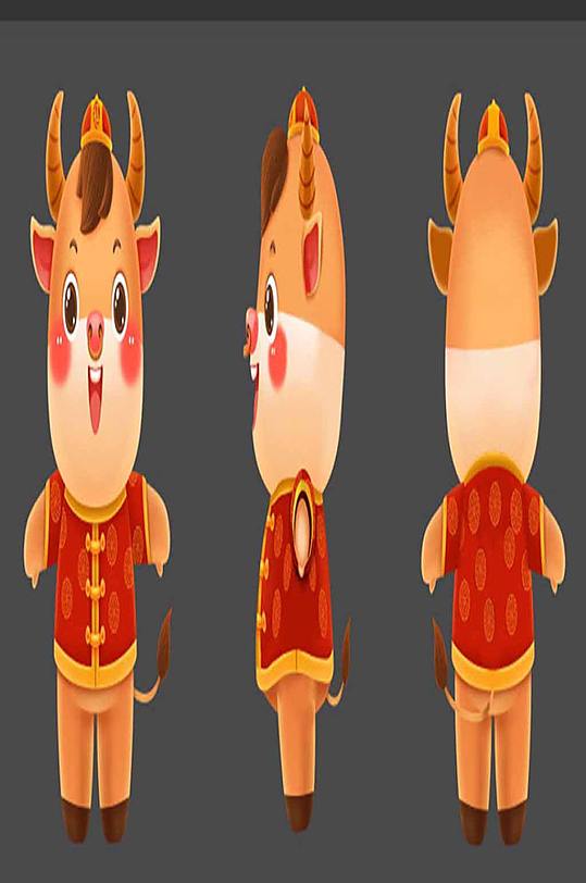 中国春节小牛乐乐三视图-众图网