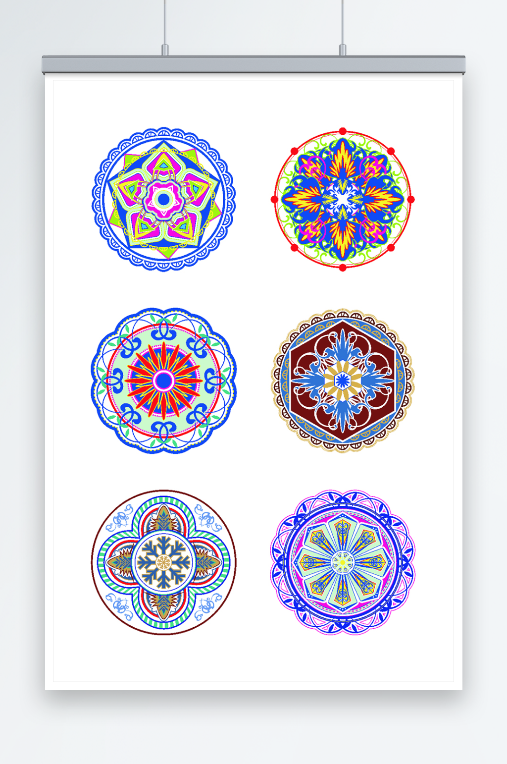 彩色中式民族风纹样图案插画元素素材