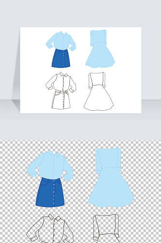 蓝色裙子服饰线稿