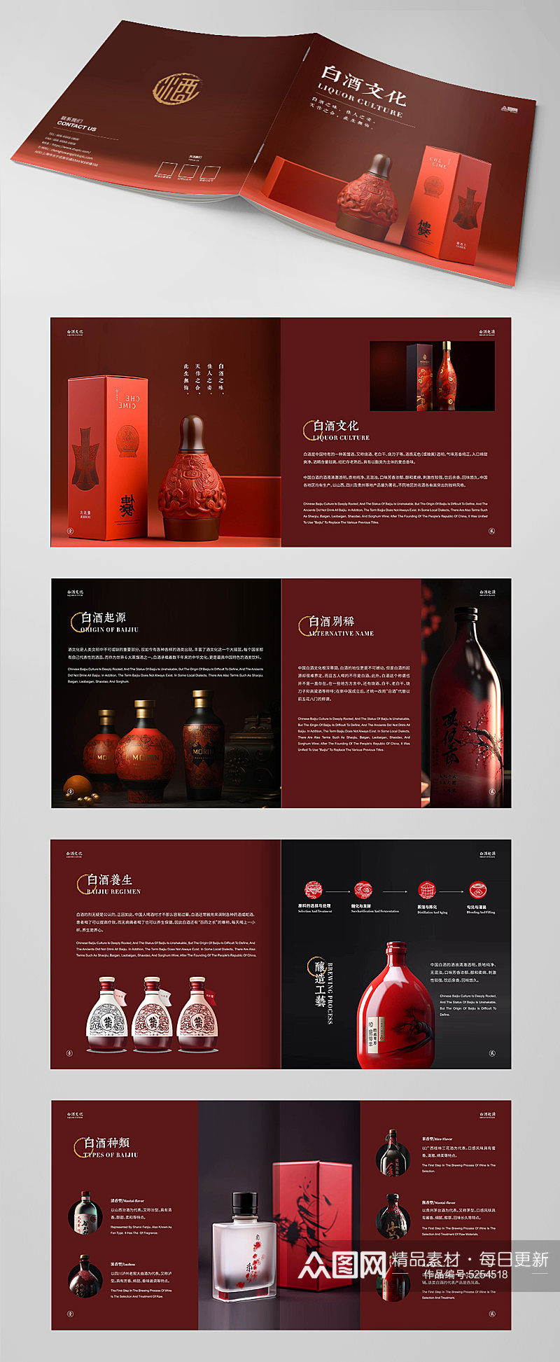 红色大气高档白酒文化酒文化画册素材