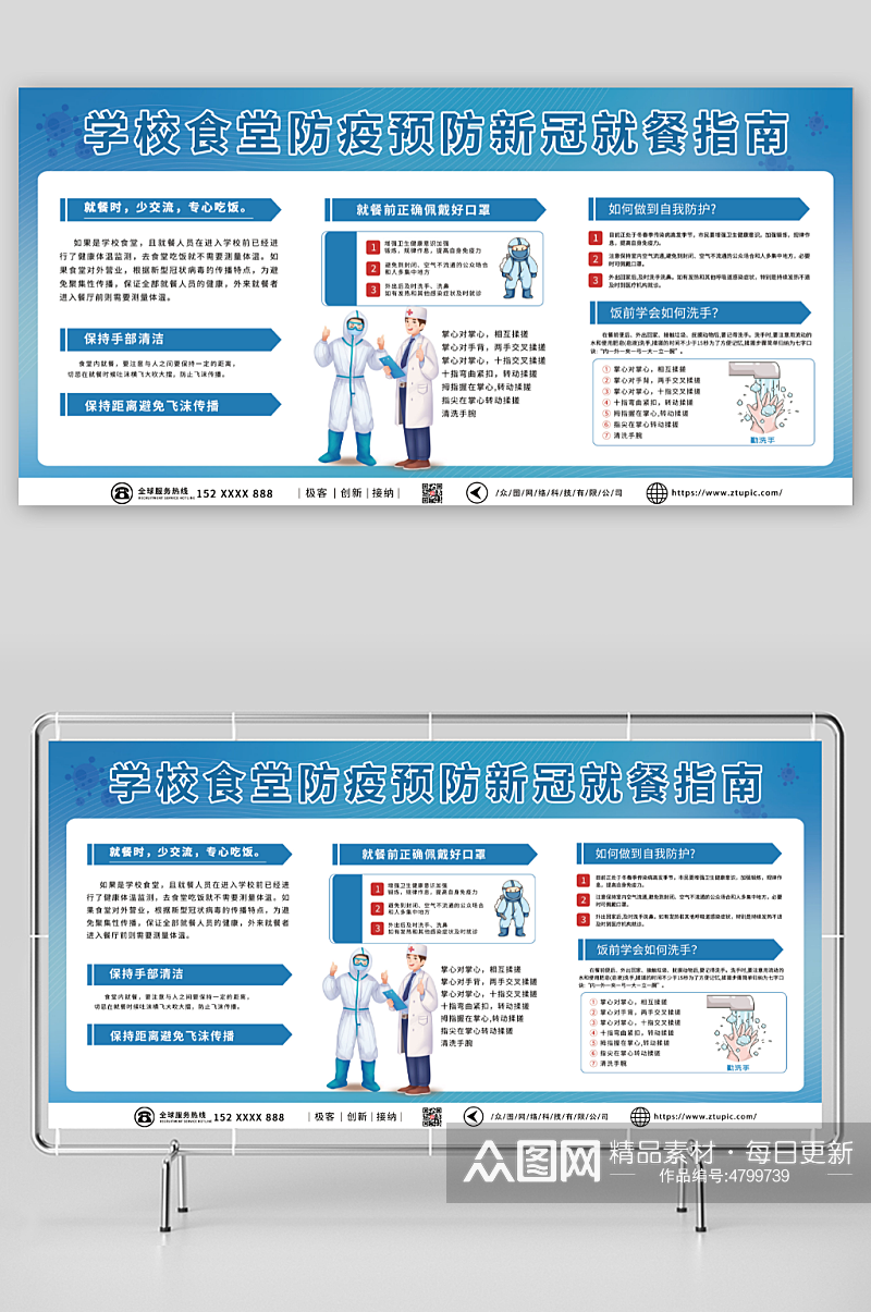 小学学校食堂防疫预防新冠就餐指南展板素材