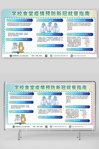 插画学校食堂防疫预防新冠就餐指南展板