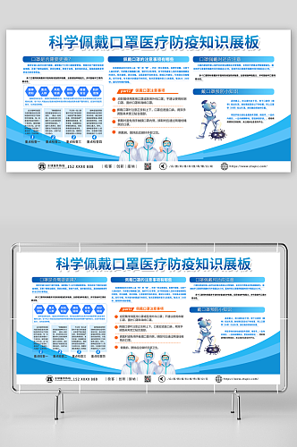 蓝色科学佩戴口罩医疗防疫知识展板