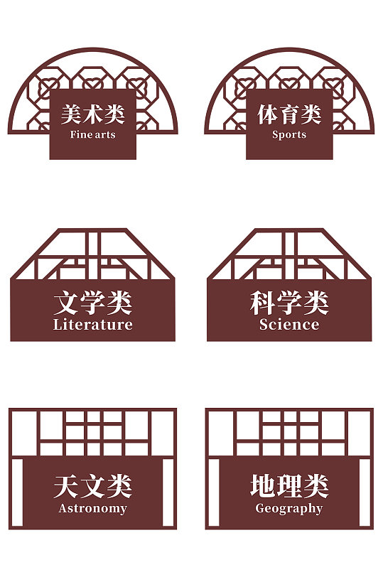 复古校园图书馆书架分类门牌