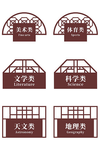 复古校园图书馆书架分类门牌