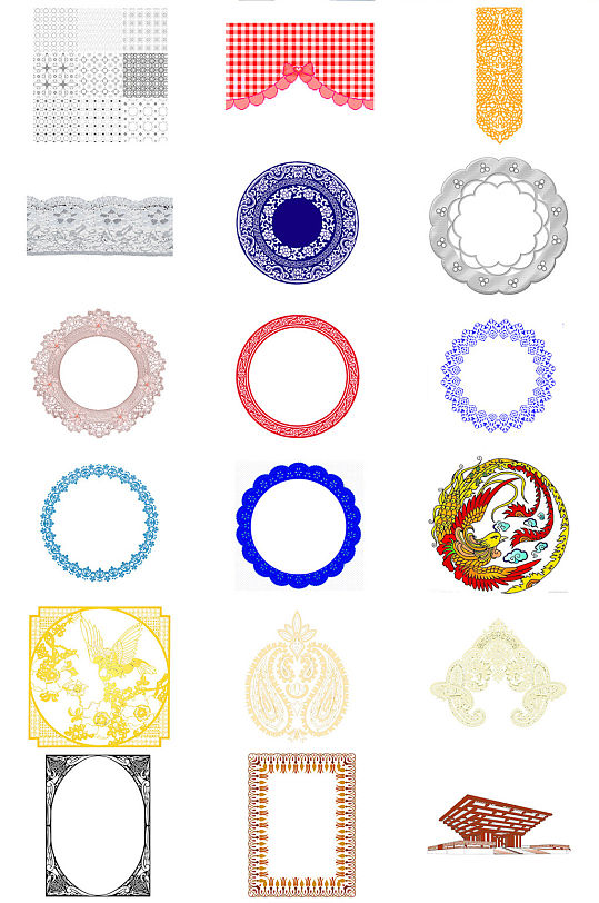 杂色蕾丝装饰花纹免抠PNG透明素材-众图网