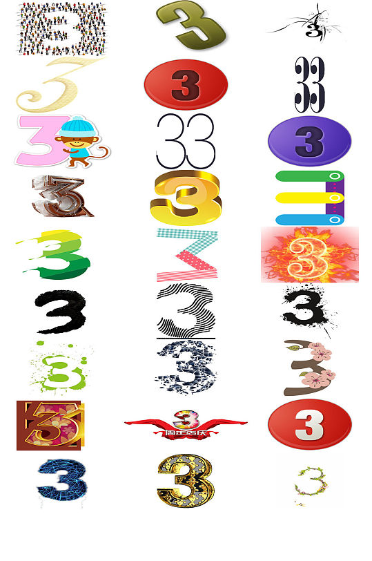 3周年庆数字3字体设计素材