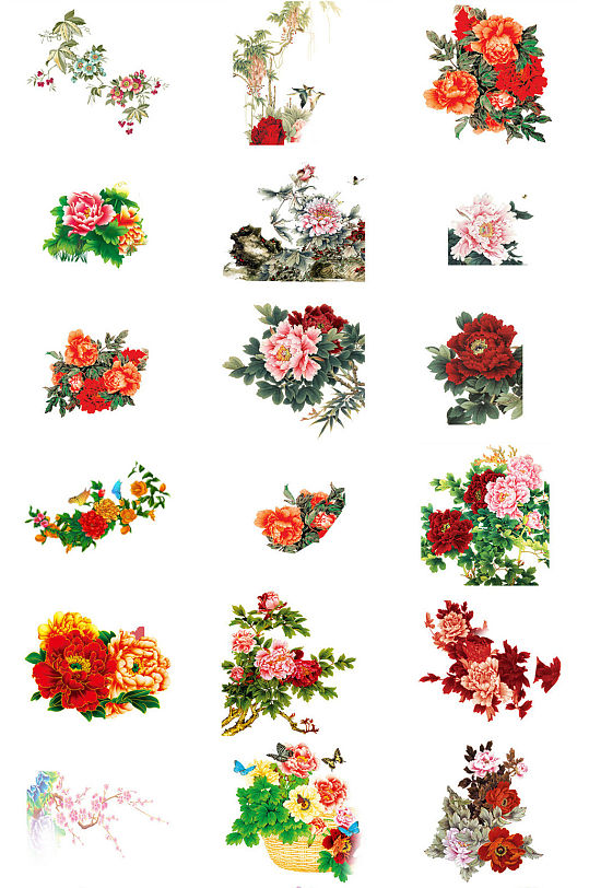 牡丹花枝花朵免抠PNG透明图片免抠元素