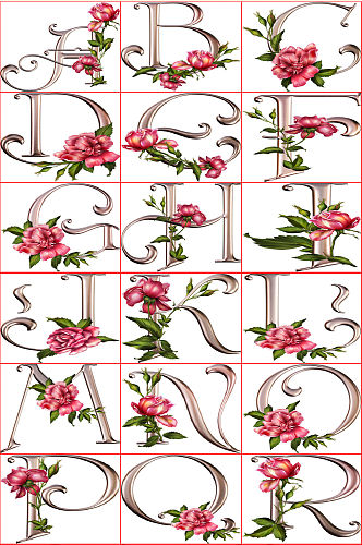 玫瑰装饰字母素材免抠PNG透明