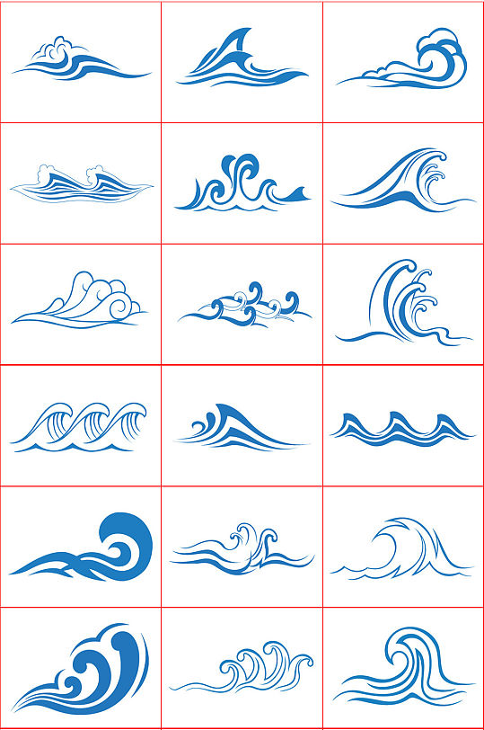 蓝色波浪装饰花纹png素材图片