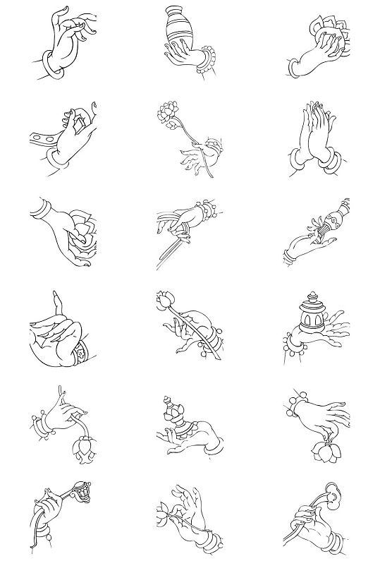 黑白线性佛手免抠png透明图片素材