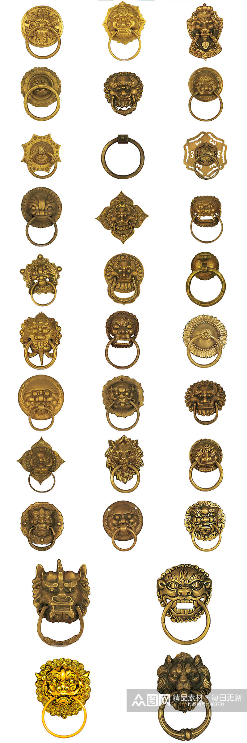 古典铜门环免抠PNG透明图片素材素材
