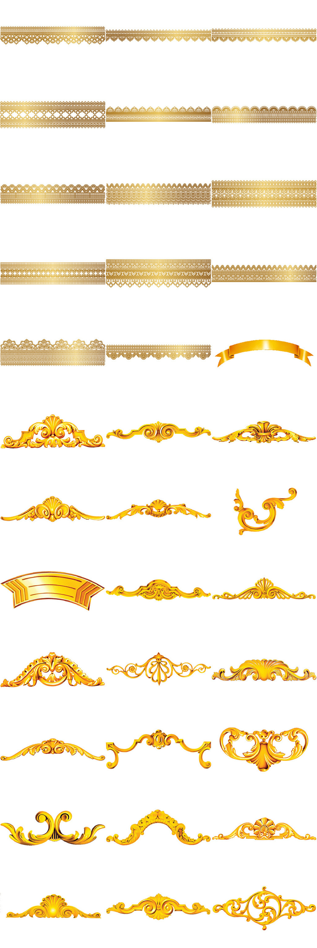 多款长条金色花纹免抠PNG透明图片素材