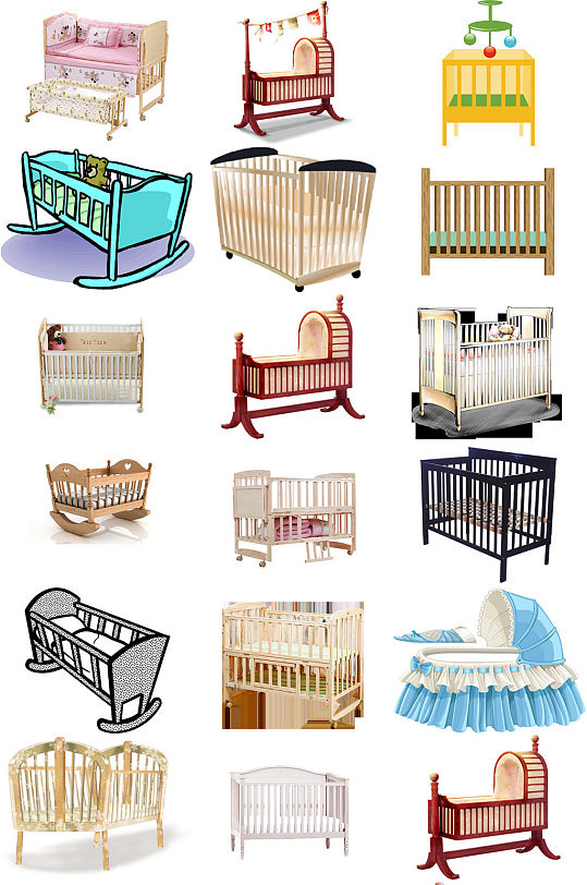 婴儿床卡通婴儿床免抠png透明素材