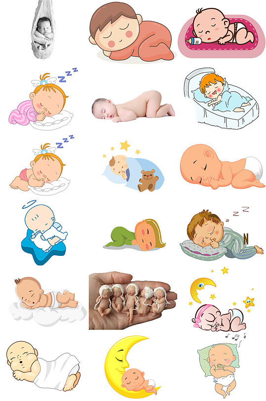婴儿睡觉写真卡通婴儿睡觉免抠png透明