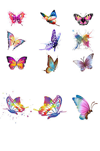 矢量彩色蝴蝶图案插画免抠透明设计素材