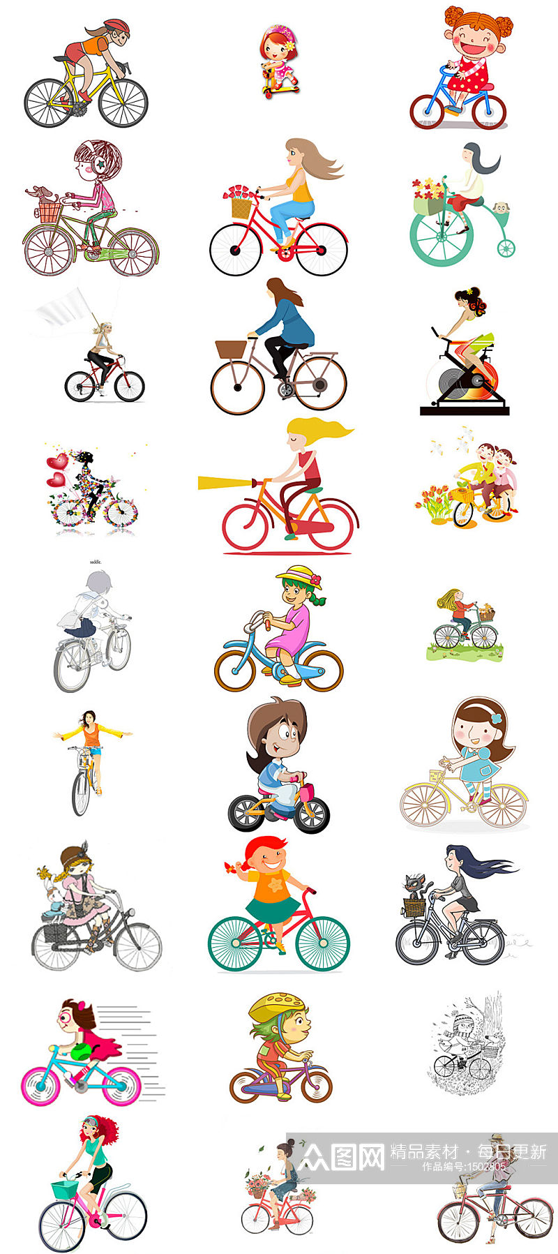 女孩自行车女孩骑单车免抠png透明素材素材