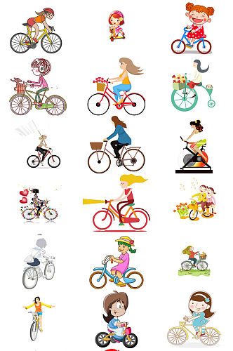 女孩自行车女孩骑单车免抠png透明素材
