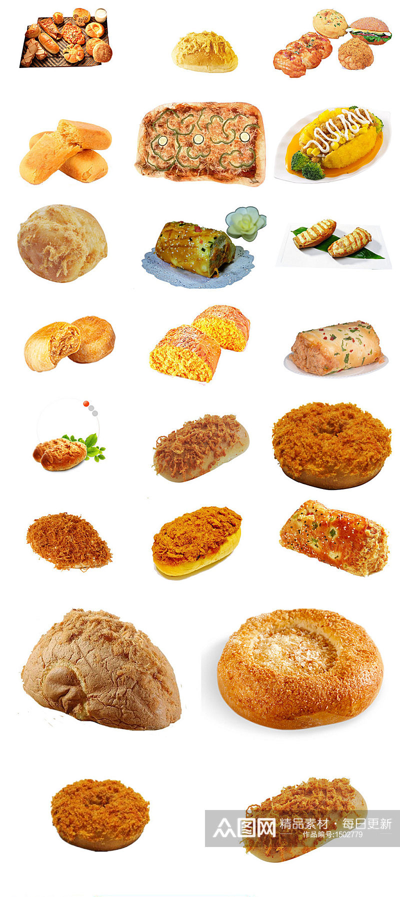 美食肉松面包免抠图元素图片素材