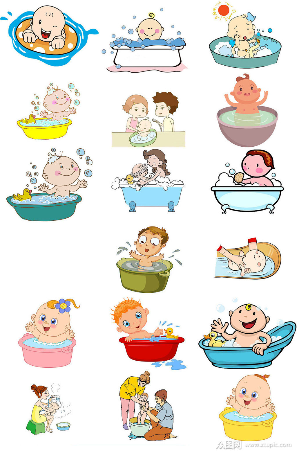 卡通婴儿洗澡免抠透明素材png图片