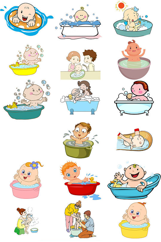 卡通婴儿洗澡免抠透明素材png图片