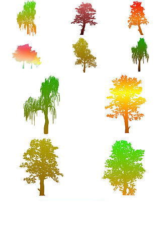 渐变树剪影免抠png透明素材