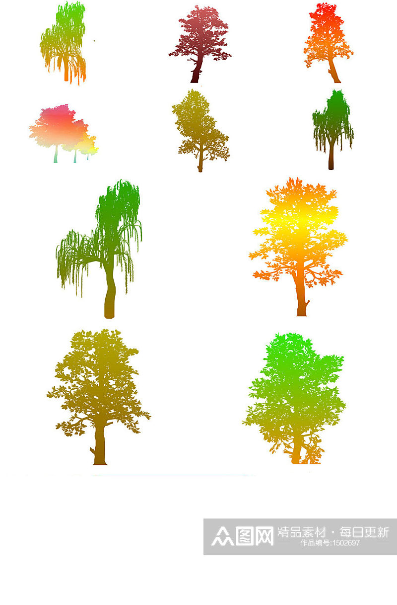 渐变树剪影免抠png透明素材素材