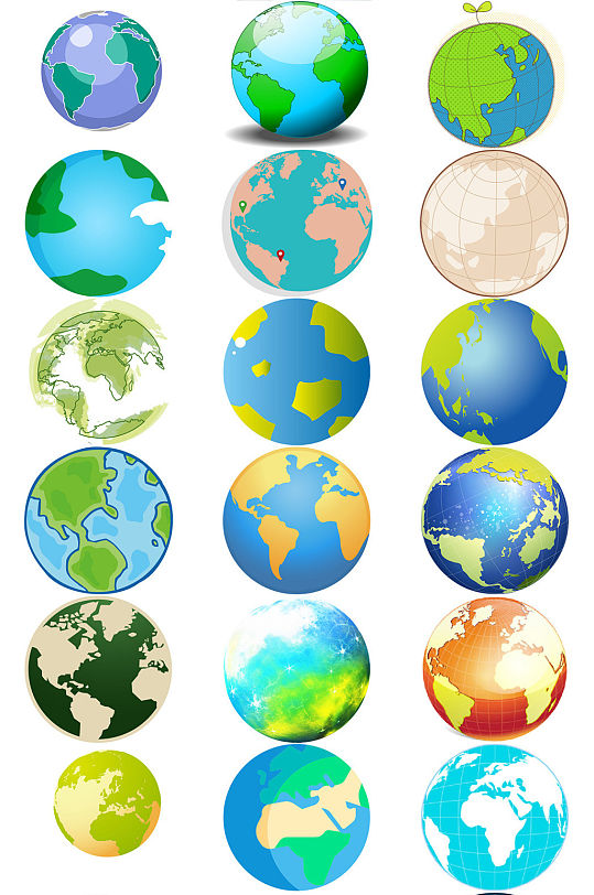 各种色彩地球素材卡通地球素材集合