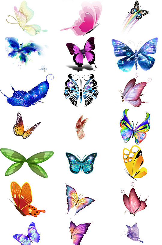 多种梦幻蝴蝶免抠透明设计素材