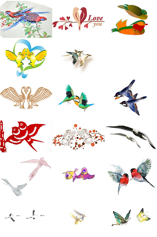 比翼双飞鸟png免抠透明素材