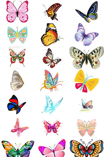 40款彩色蝴蝶免抠透明设计素材
