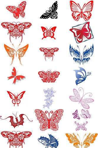 40款剪纸蝴蝶免抠透明设计素材