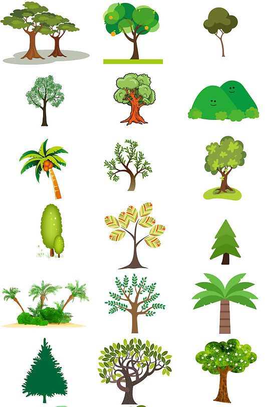 植树节卡通绿树免抠png设计素材打包 植树节设计元素
