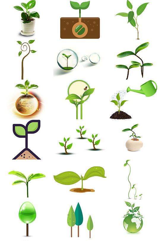 植树节卡通树苗素材免抠图片 植树节设计元素