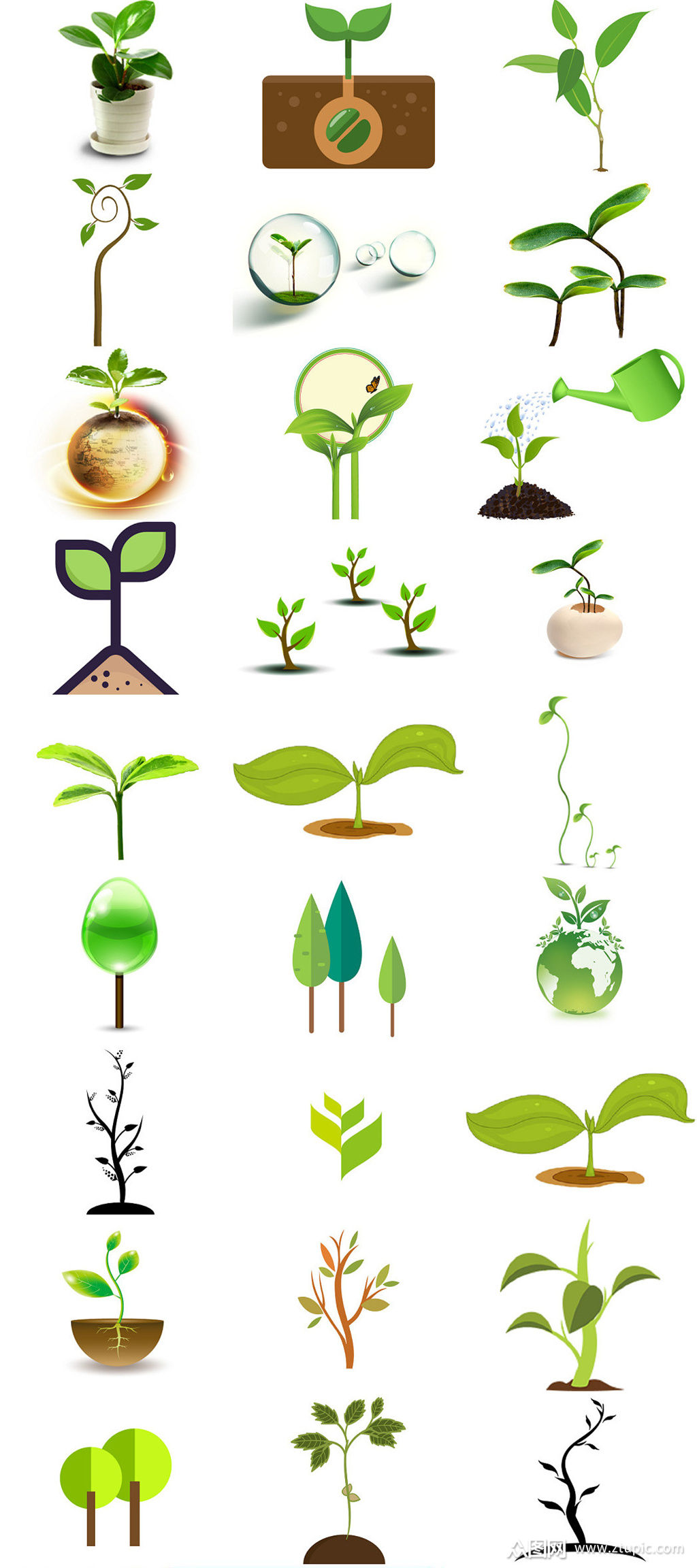 植树节卡通树苗素材免抠图片 植树节设计元素素材