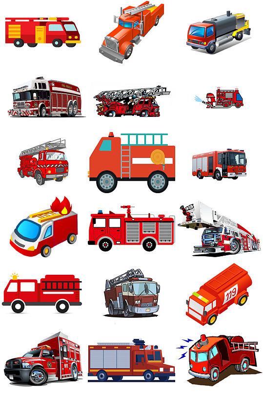 消防工具各种消防车云梯免抠png素材
