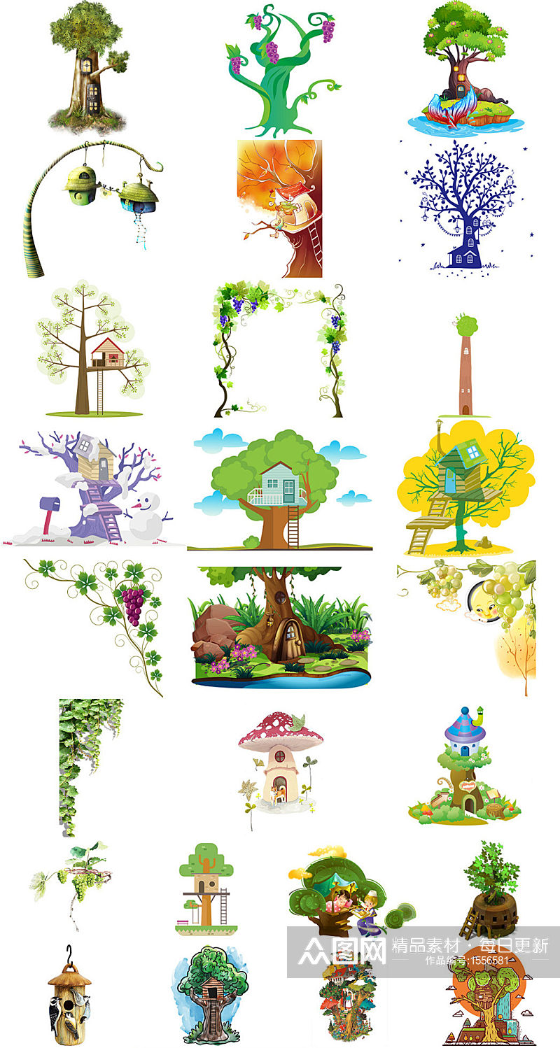 树上的屋精美树屋卡通免抠素材素材
