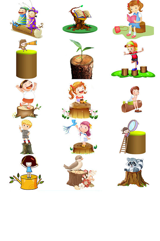 树桩木桩上的人免抠透明素材