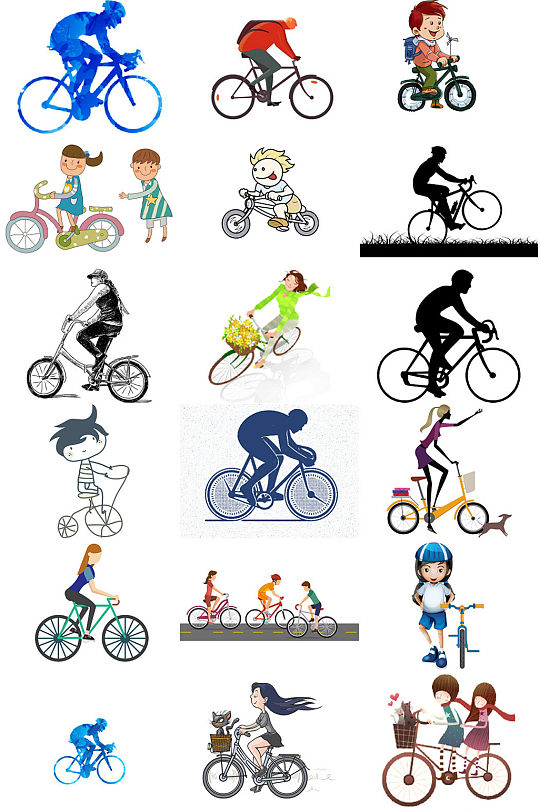 人骑自行车卡通图片设计免抠素材