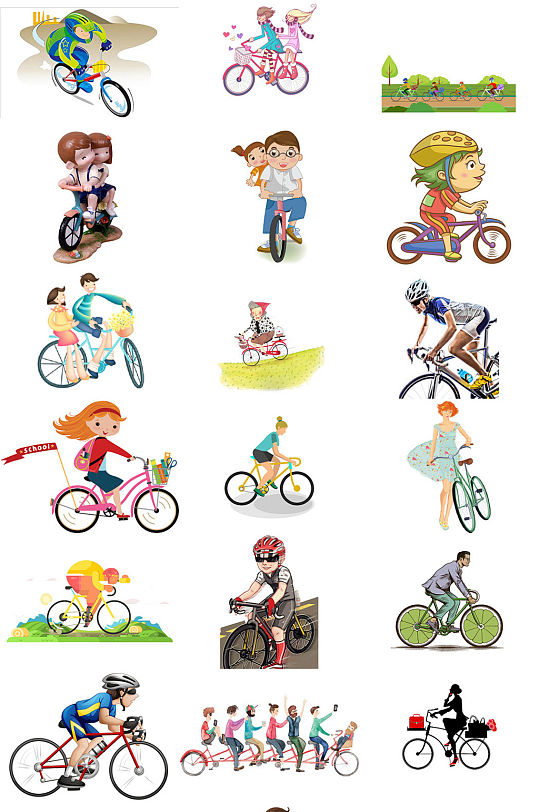 骑自行车卡通免抠图片设计素材
