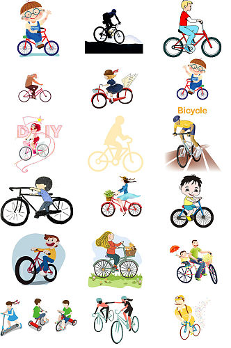 骑单车骑自行车卡通图片免抠素材