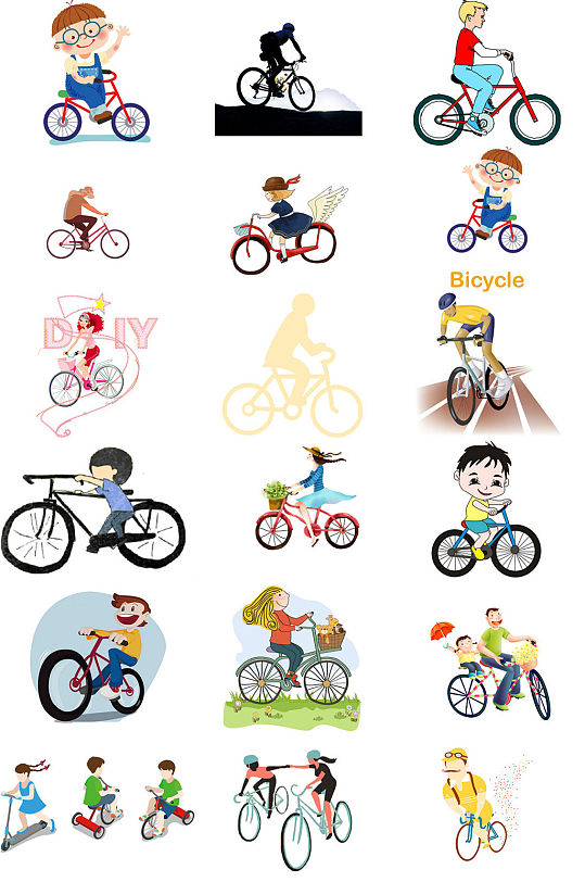 骑单车骑自行车卡通图片免抠素材