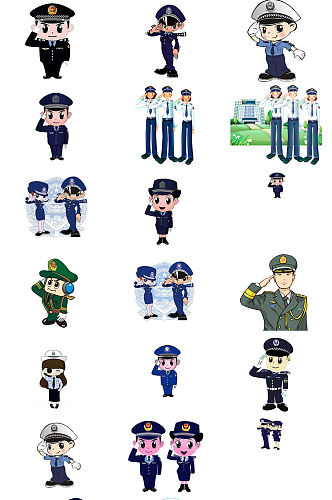 警察敬礼卡通人物海报设计素材