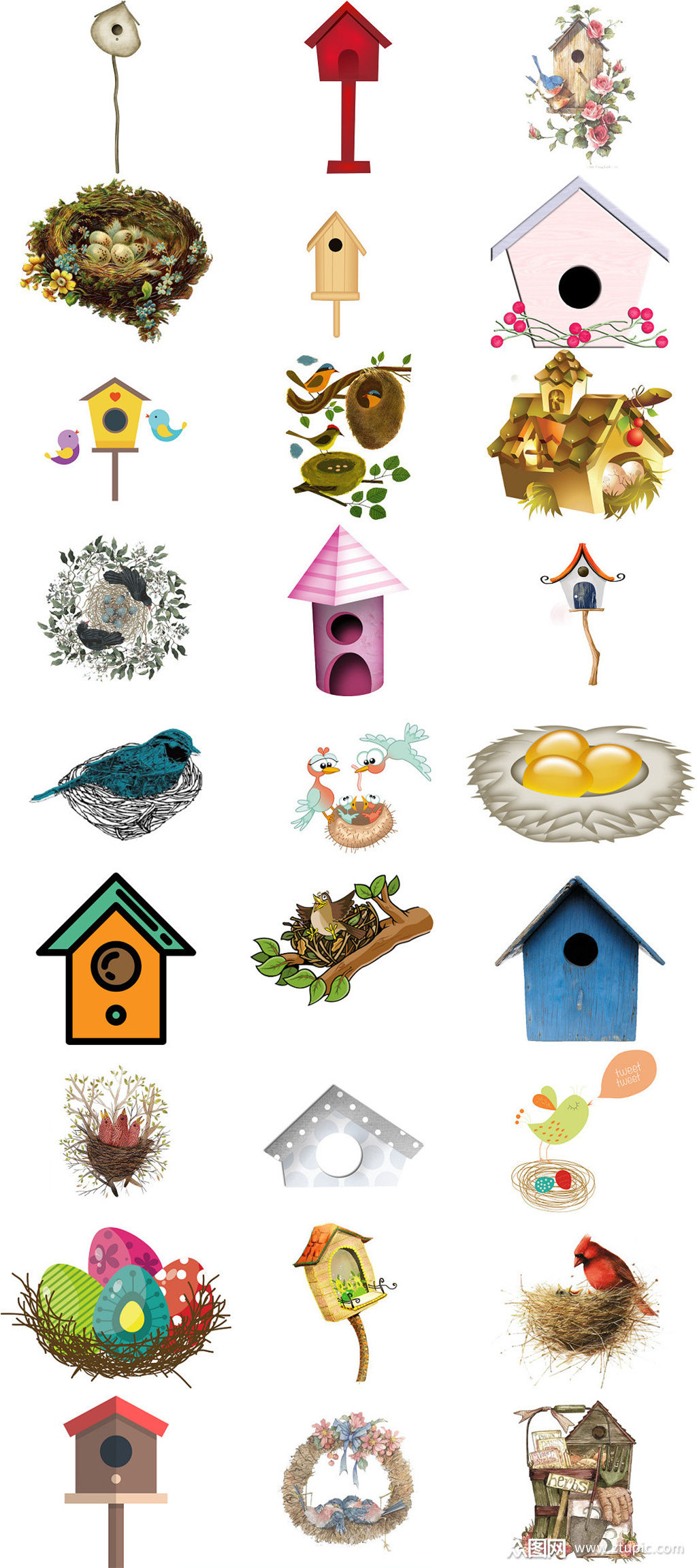 精美卡通鸟窝鸟巢免抠png素材素材