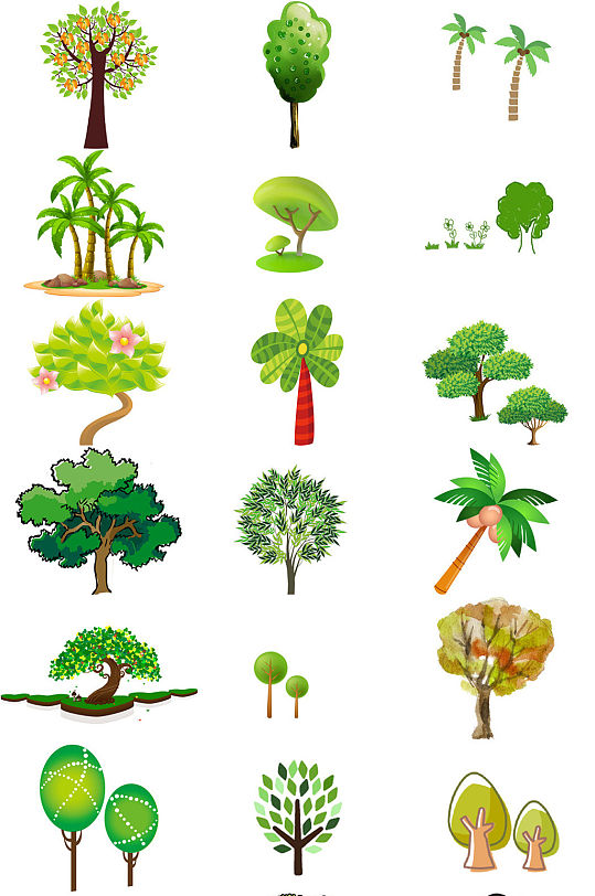 环境绿化卡通绿树图片免抠素材集合