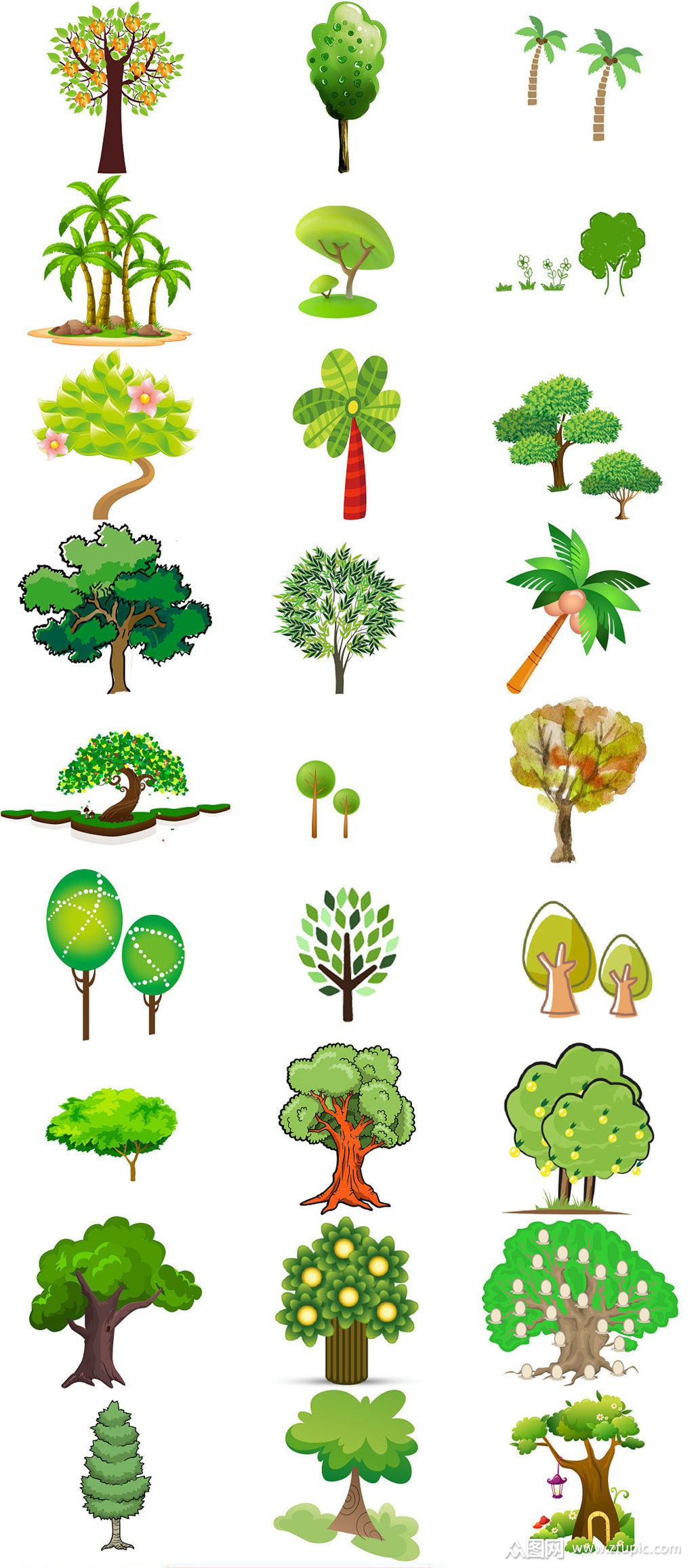 环境绿化卡通绿树图片免抠素材集合