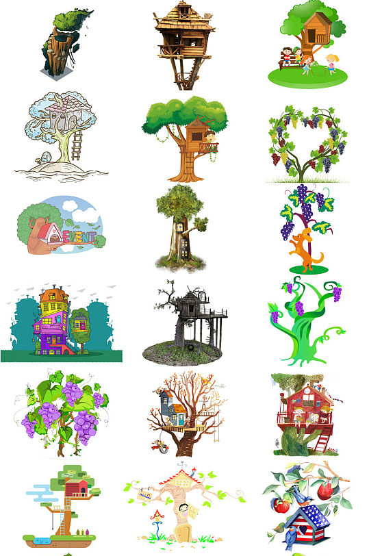 创意树屋卡通免抠png素材集