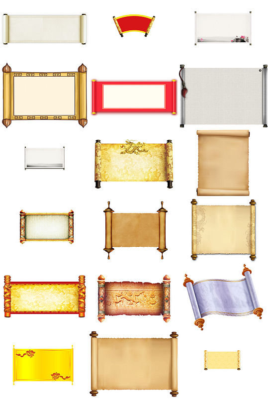 50多款画轴圣旨卷轴免抠png透明素材